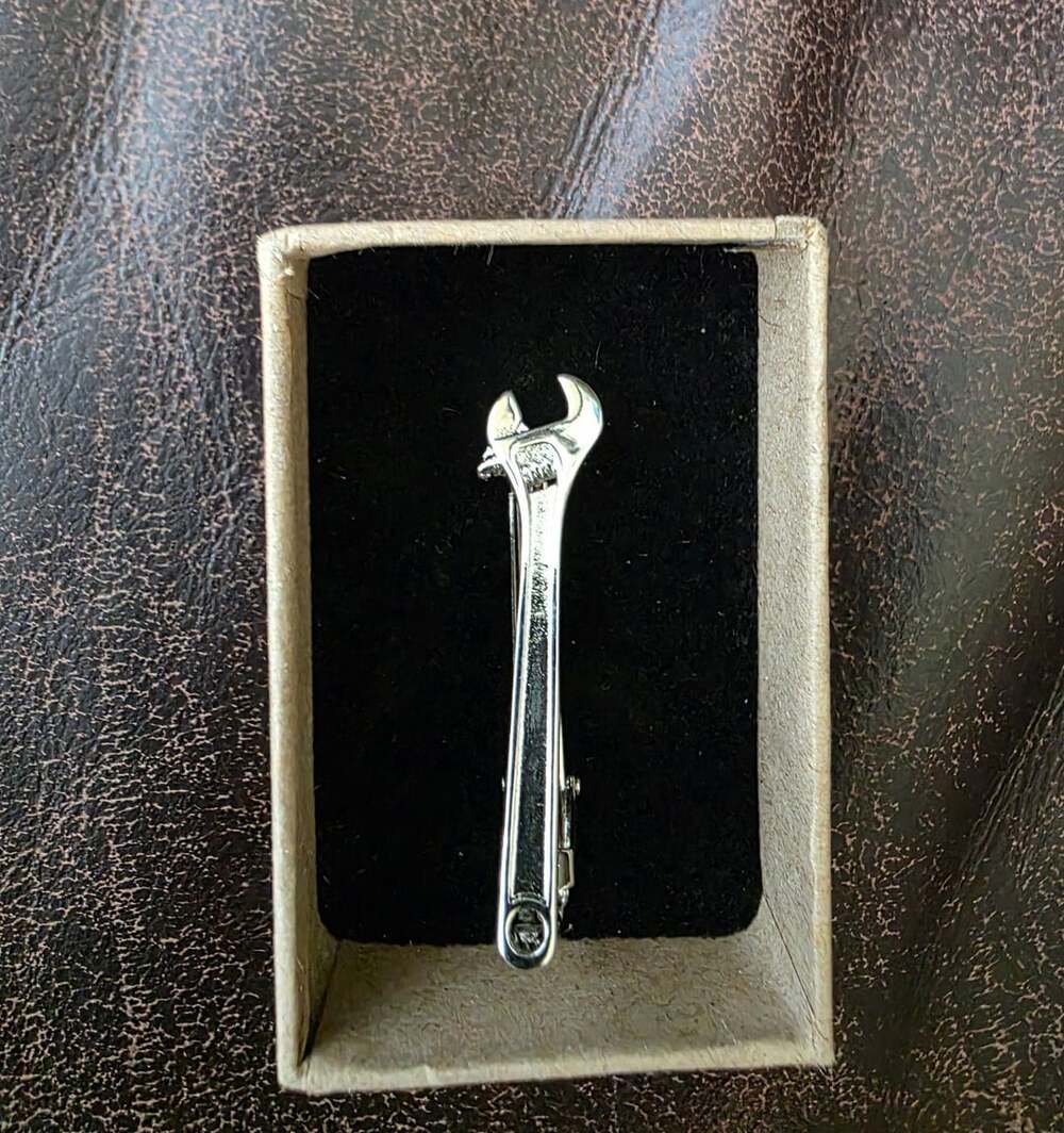 Brand New Novelty Wrench Tie Clip Bar Pin Silver Tone In Box